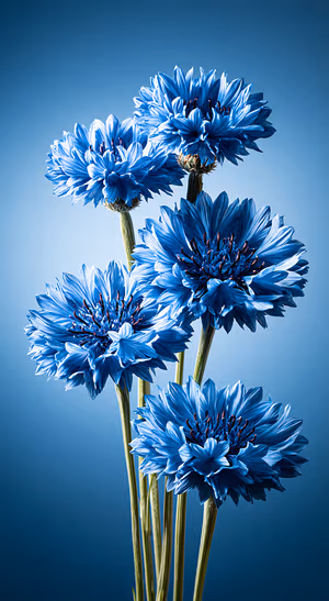 Floral blue cornflowers centered on a blue background in a macro aesthetic