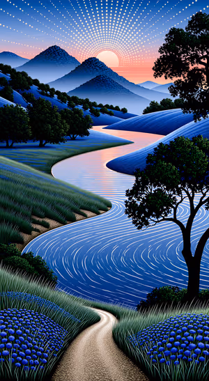 Blue River Sunset Landscape — lock screen wallpaper