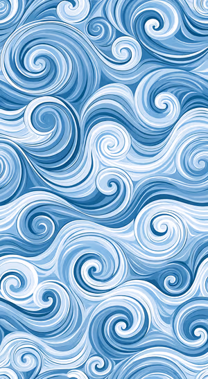 Watercolor swirling waves across a blue background in a flowing abstract aesthetic.
