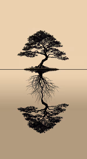 Minimalist bonsai tree centered on a beige background in minimalist aesthetic