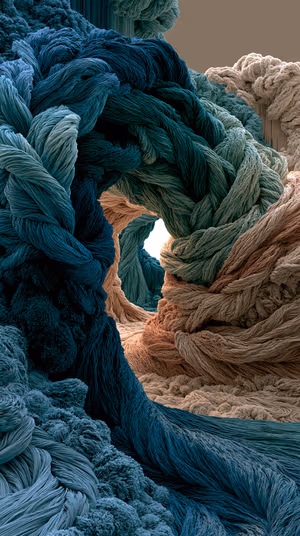 Textured abstract braided fiber tunnel in teal and sand tones, ultra hd 8K background optimized for iPhone