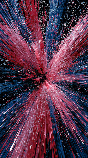 Abstract particle burst centered on a crimson and navy background with dynamic motion streaks, 8K ultra HD image.