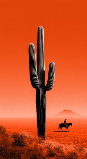 Minimalist cactus scene centered on a red background in desert aesthetic.