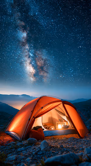 Milky Way Camp Glow — iPhone lock screen wallpaper
