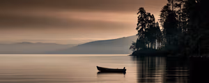Wallpaper preview on iPhone 17 Pro Max running iOS 26 - Moody Lake Canoe