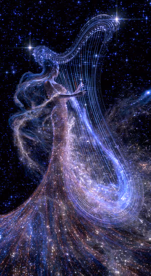 Celestial Harp Musician — iPhone lock screen wallpaper