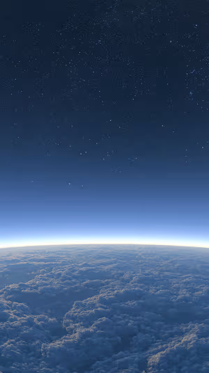 Photoreal celestial horizon with dense cloud tops and starfield on a deep blue gradient ultra hd iPhone background