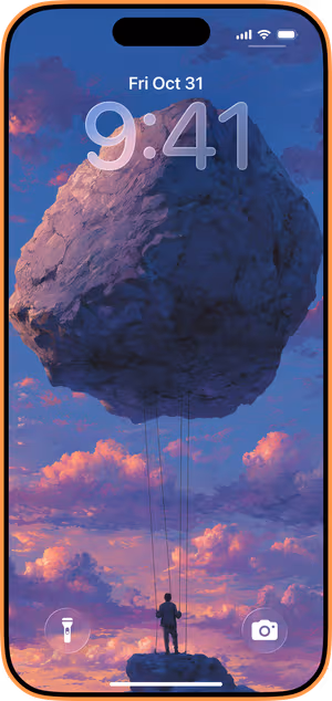 Wallpaper preview on iPhone 17 Pro Max running iOS 26 - Tethered Dusk