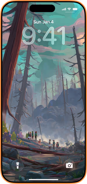 Wallpaper preview on iPhone 17 Pro Max running iOS 26 - Misty Forest Trek