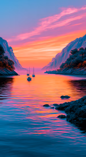 Cinematic Fjord Sunset — iPhone lock screen wallpaper