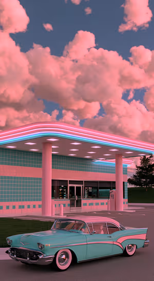 Pink Neon Classic Car — iPhone lock screen wallpaper