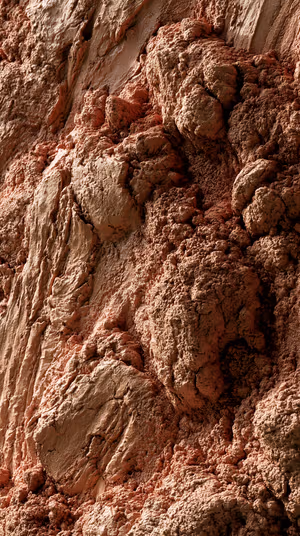 Macro textured clay rock centered on a terra cotta and warm brown background in a geological macro aesthetic (Ultra HD).