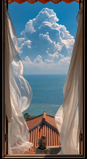 Coastal Window Seascape — iPhone lock screen wallpaper