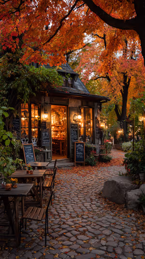 Autumn Cobblestone Cafe