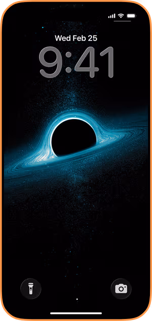 Wallpaper preview on iPhone 17 Pro Max running iOS 26 - Cyan Event Horizon