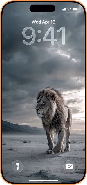 Wallpaper preview on iPhone 17 Pro Max running iOS 26 - Stoic Desert Lion