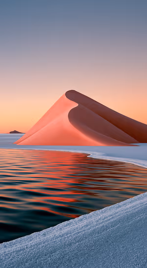 Minimalist ice dunes centered on a coral and blue gray background in a minimalist aesthetic.