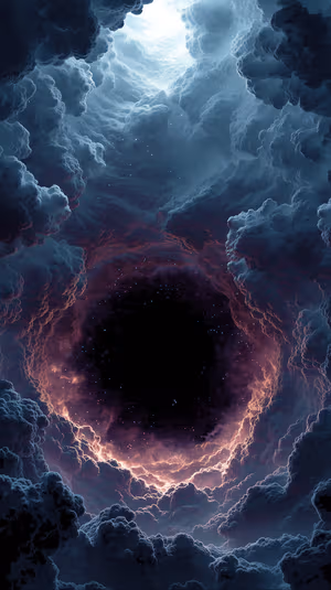 Dark cosmic vortex centered on blue and red nebula clouds in a dramatic space aesthetic, ultra HD 8K phone background.