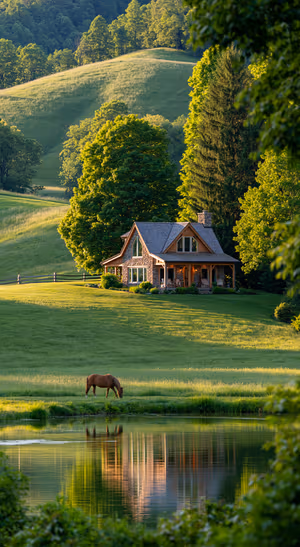 Sunlit Countryside Cottage — iPhone lock screen wallpaper