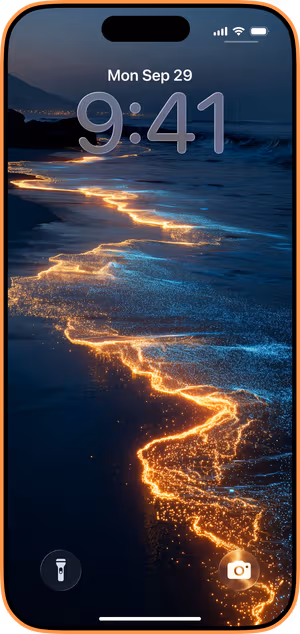 Wallpaper preview on iPhone 17 Pro Max running iOS 26 - Glowing Shoreline