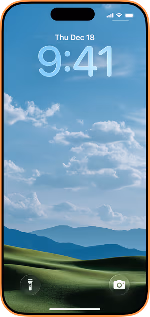 Wallpaper preview on iPhone 17 Pro Max running iOS 26 - rolling hills sky macro