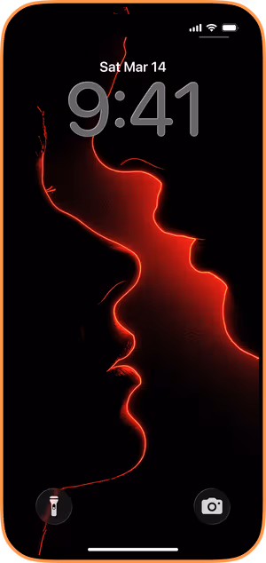 Wallpaper preview on iPhone 17 Pro Max running iOS 26 - Neon Kiss Silhouette
