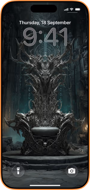 Wallpaper preview on iPhone 17 Pro Max running iOS 26 - Seat of Shadows