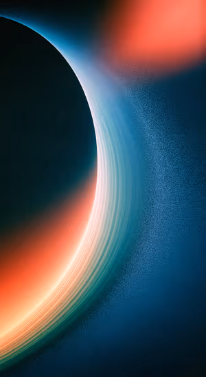Minimalist curved light arc centered on a blue background in a minimalist aesthetic