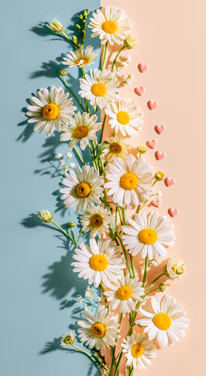 Aesthetic daisies centered on a pastel blue and peach background in a floral aesthetic.