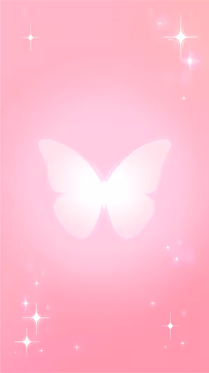 Minimalist glowing butterfly silhouette centered on a pink gradient background with twinkling star like sparkles, ultra hd image.