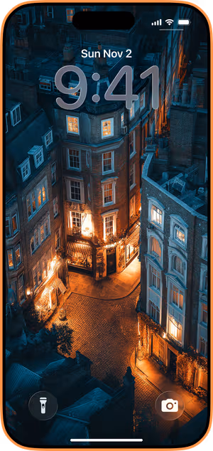 Wallpaper preview on iPhone 17 Pro Max running iOS 26 - Cobblestone Night Corner