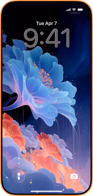 Wallpaper preview on iPhone 17 Pro Max running iOS 26 - Ethereal Bloom Cascade