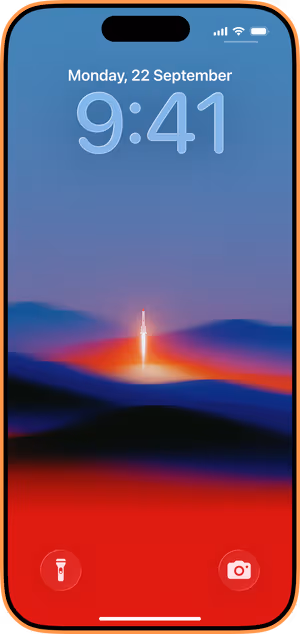 Wallpaper preview on iPhone 17 Pro Max running iOS 26 - Glowing Rocket Launch