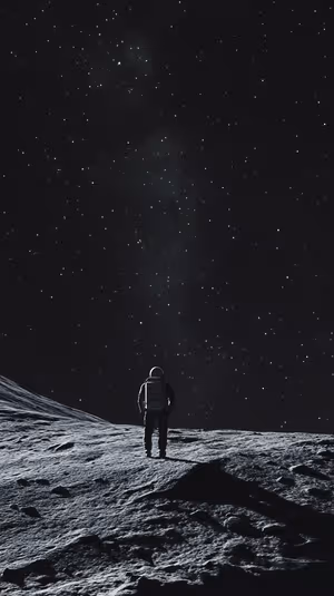 Cinematic astronaut silhouette on a dark lunar background with starry sky in a cinematic aesthetic, ultra HD 8K image