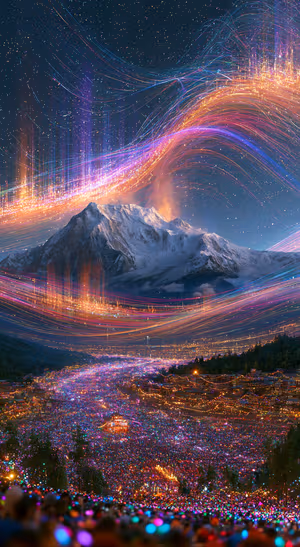 Neon Mountain Light Trails — iPhone lock screen wallpaper