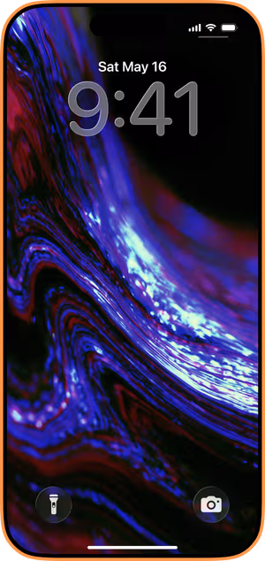 Wallpaper preview on iPhone 17 Pro Max running iOS 26 - Neon Liquid Swirl