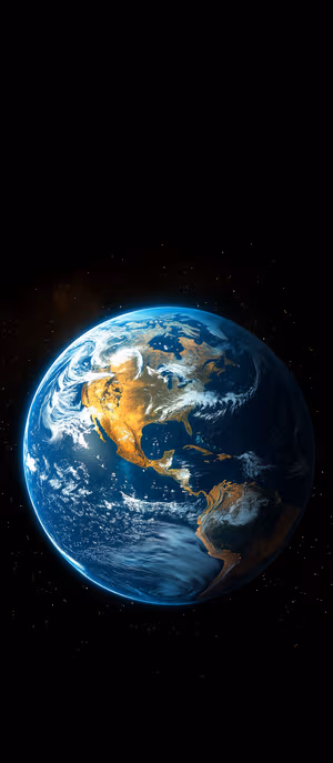 Space photography Earth centered on a deep blue black background with glowing Western Hemisphere continents, ultra HD 8K background.