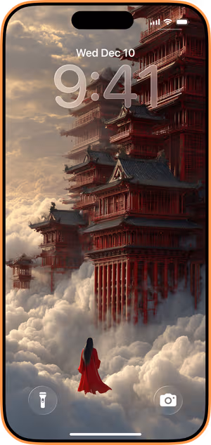 Wallpaper preview on iPhone 17 Pro Max running iOS 26 - Red Pagoda Ascent