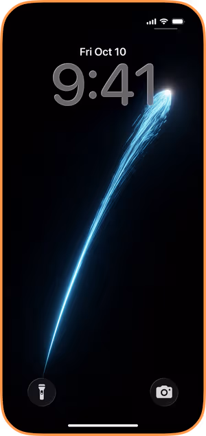Wallpaper preview on iPhone 17 Pro Max running iOS 26 - Neon Comet Trail