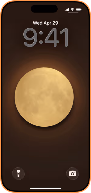 Wallpaper preview on iPhone 17 Pro Max running iOS 26 - Amber Full Moon