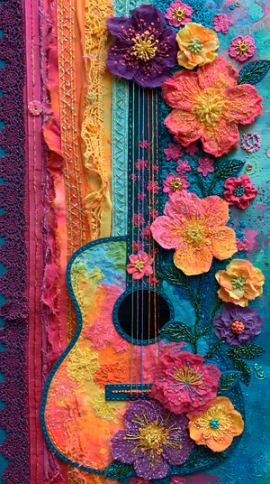 Embroidered Guitar Bloom