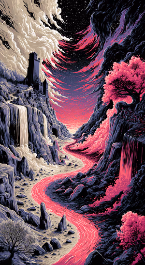 Crimson Rift Fantasy Landscape — iPhone lock screen wallpaper