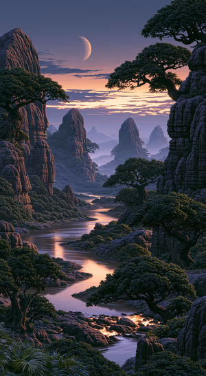 Fantasy Valley Purple Sunset — iPhone lock screen wallpaper
