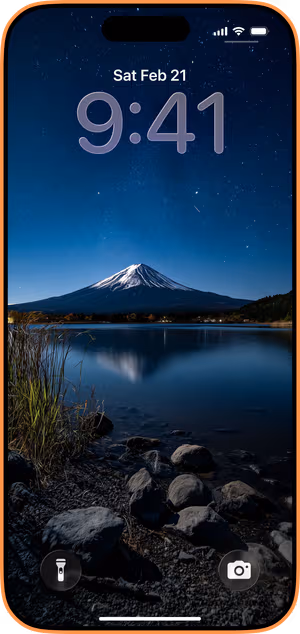 Wallpaper preview on iPhone 17 Pro Max running iOS 26 - Starry Fuji Reflection