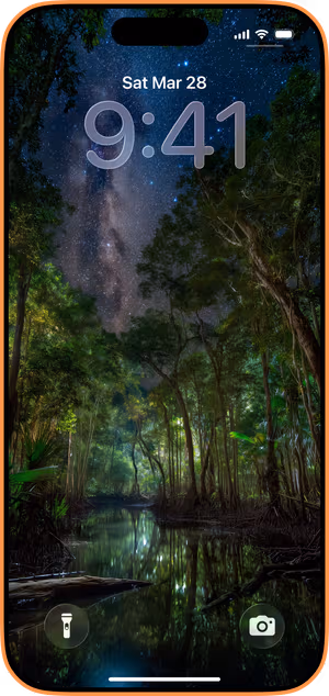 Wallpaper preview on iPhone 17 Pro Max running iOS 26 - Starlit Mangrove Reflection