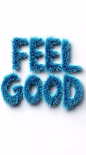 Fuzzy 3D 'Feel Good' typography with bright blue letters on a clean white background ultra HD phone background.