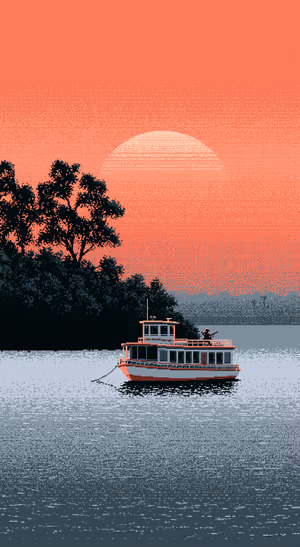 Coral Ferry Sunset — iPhone lock screen wallpaper