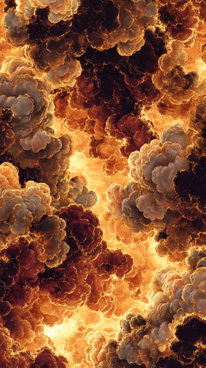 Abstract fiery cloudscape on amber and charcoal tones with glowing embers in a surreal glowing aesthetic, ultra HD image.
