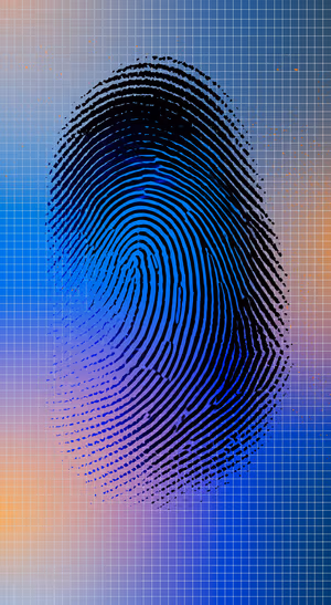 Neon Fingerprint Grid — iPhone lock screen wallpaper