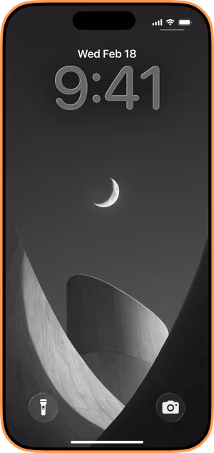 Wallpaper preview on iPhone 17 Pro Max running iOS 26 - Crescent Over Curves